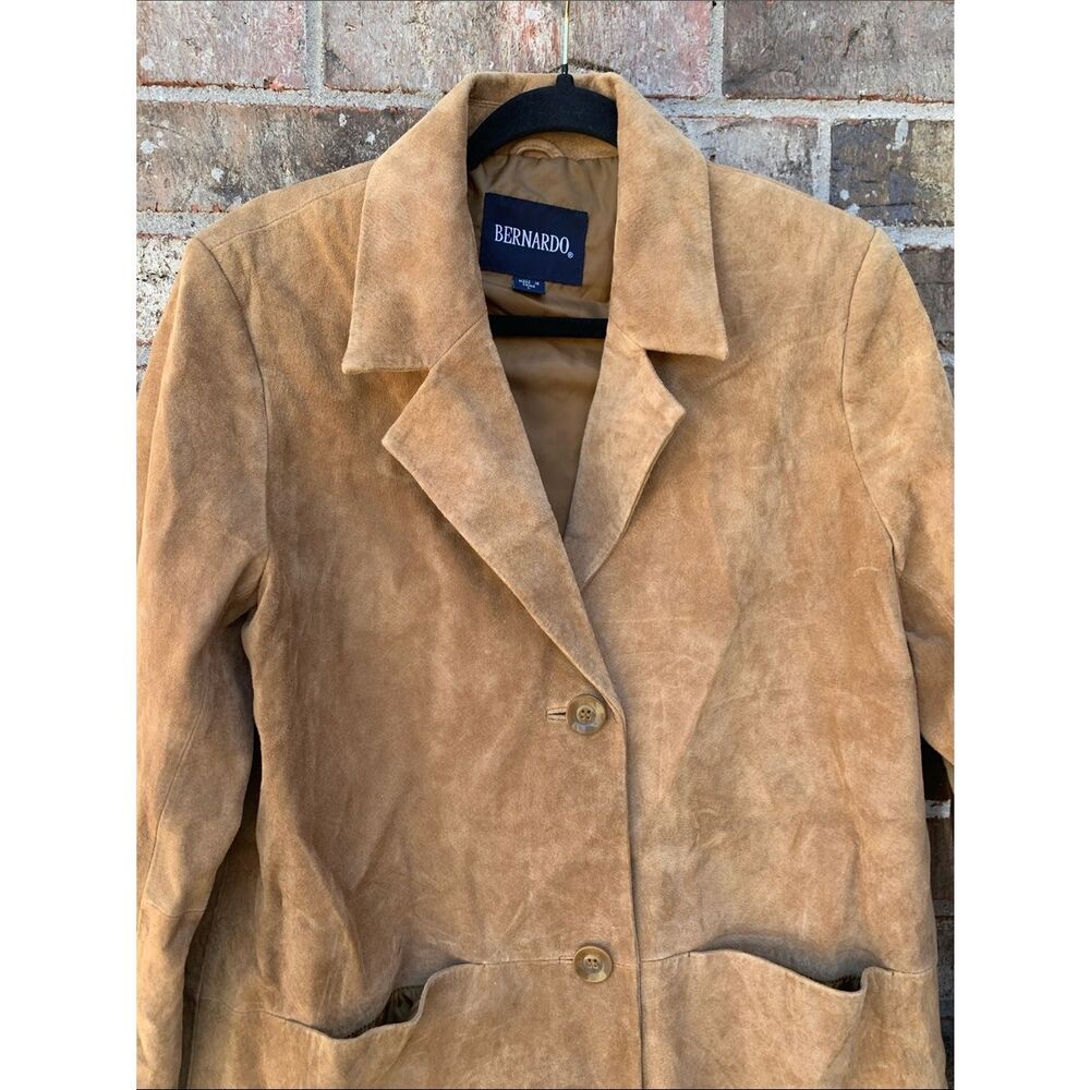 Take 50% OFF- Bernardo Genuine Leather Suede Trench Coat in Tan, Size-L - Picture 3 of 14